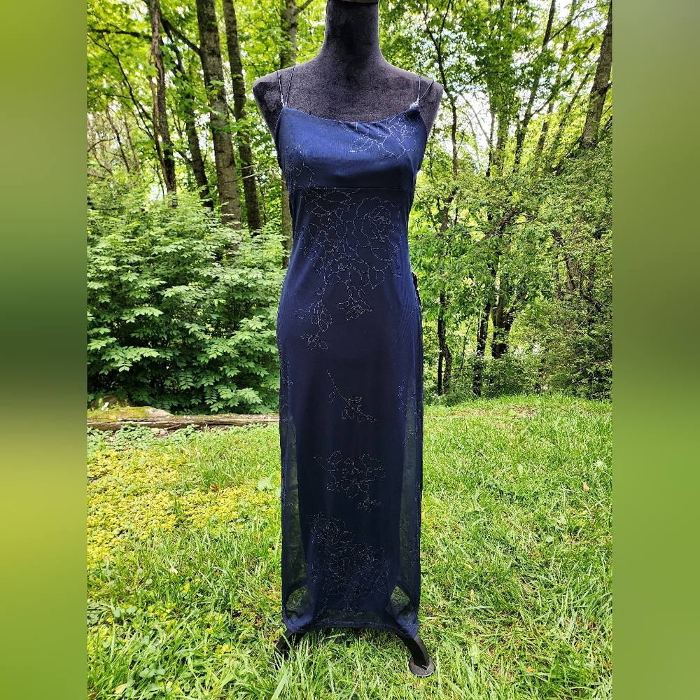 Midnight Navy Blue Formal Long Gown W Glitter Accents *Damaged* Needs Repair